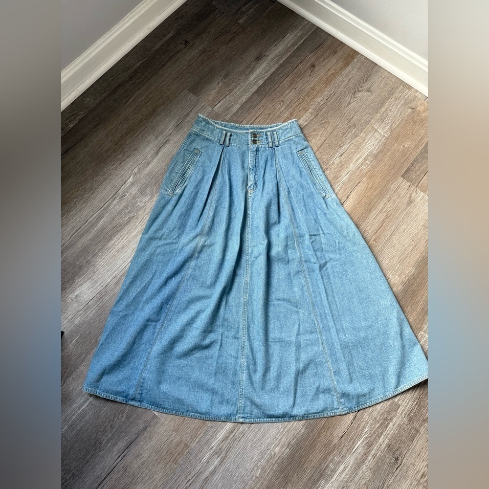VTG Liz Claiborne Denim A-Line Skirt With Buttons Maxi Skirt Comfy Size S 2 4 - Picture 2 of 11